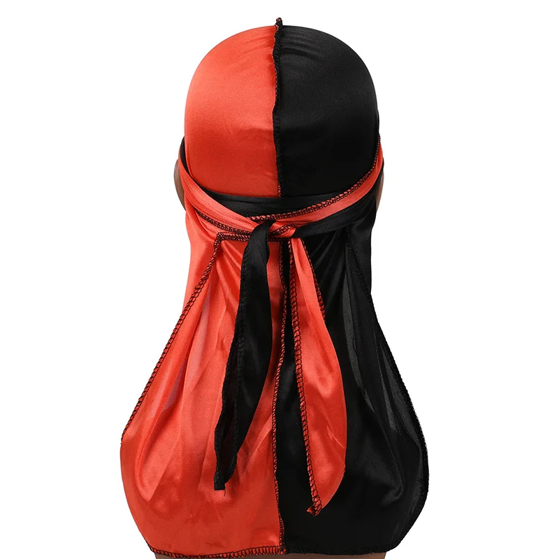 New Patchwork Men\'s Durags Hip Hop Bandana Pirate Cap Du Doo Rag Silky Durag Headbands Headwear Long Tail Women Hair Accessories