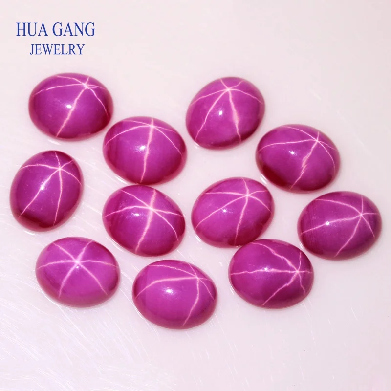 3x5~13x18mm Oval Shape Synthetic Star Corundum Stone German Lab Created Ruby Loose Gemstone Flat Bottom Beads For Jewelry