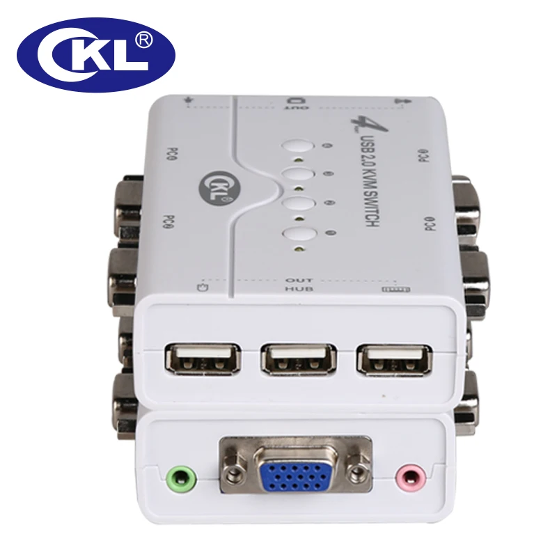 KVM Switch VGA 4 Port USB 2.0 met Kabels Ondersteuning Audio Microfoon Printer Scanner Hoge Resolutie 2048*1536 CKL-41UA