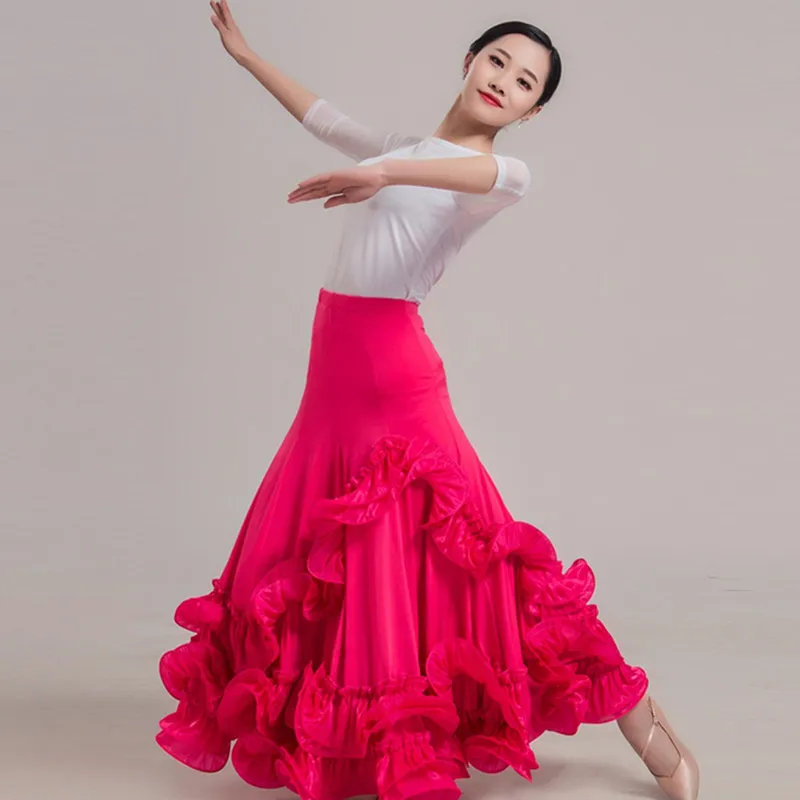 Ruffle Women Flamenco Skirt Ladies Ballroom Skirt Female Dance Skirt Long Spanish Dance Costumes Waltz Skirt  Dance Wear