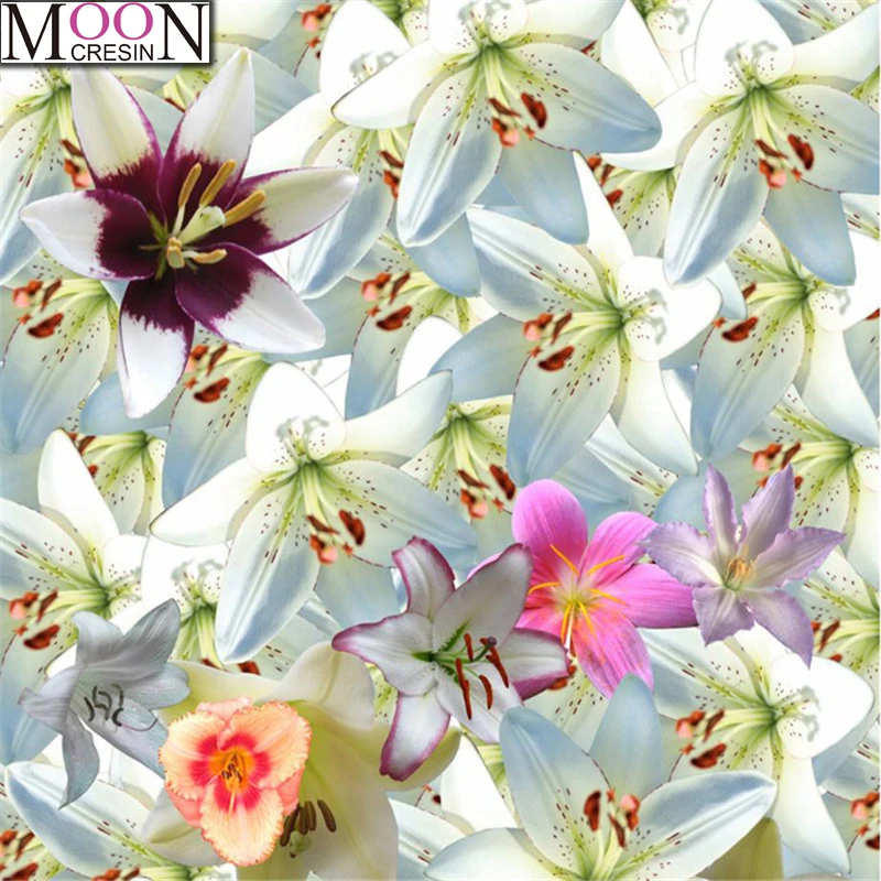 

MOONCRESIN DIY Diamond Painting Cross Stitch White Lily Diamond Embroider Full Square Drill Mosaic Decoration Rhinestone Flowers