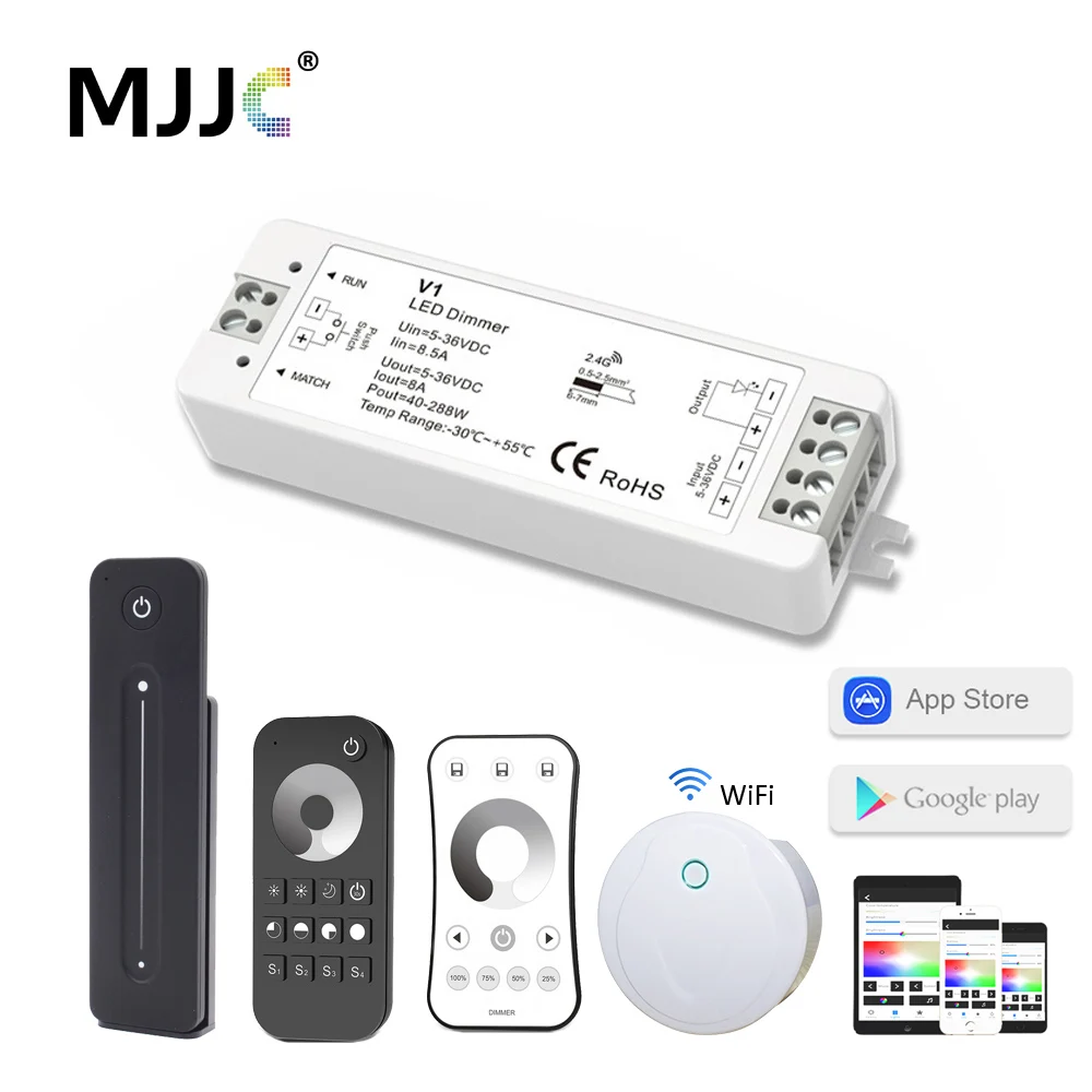 LED Dimmer Switch 12V 24V PWM 2.4G LED Touch RF Wireless Remote 5V 36V Smart Wifi Dimmer Controller for Single Color LED Strip