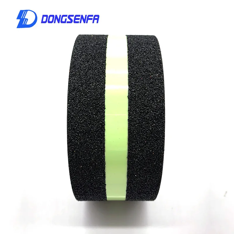 DONGSENFA Black Anti Slip Safety Grit Non Slip Warning Tape With Green Reflective Strip For Stairs, Steps