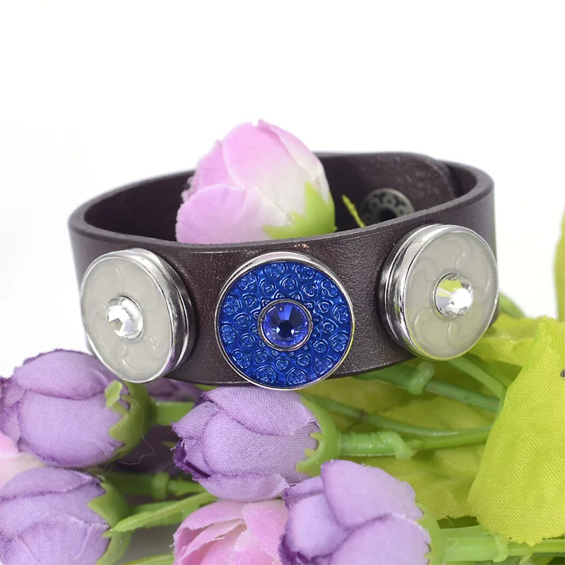 1 Pcs DIY Real Leather Wrap Charm Bracelet With Snap Button Charms Random Style For Women Gift