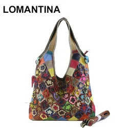 In Stock!Real 100% Genuine Leather Bags Women Hobo Patchwork Flower Handbags Ladies Tote Bag Colorful Freeship