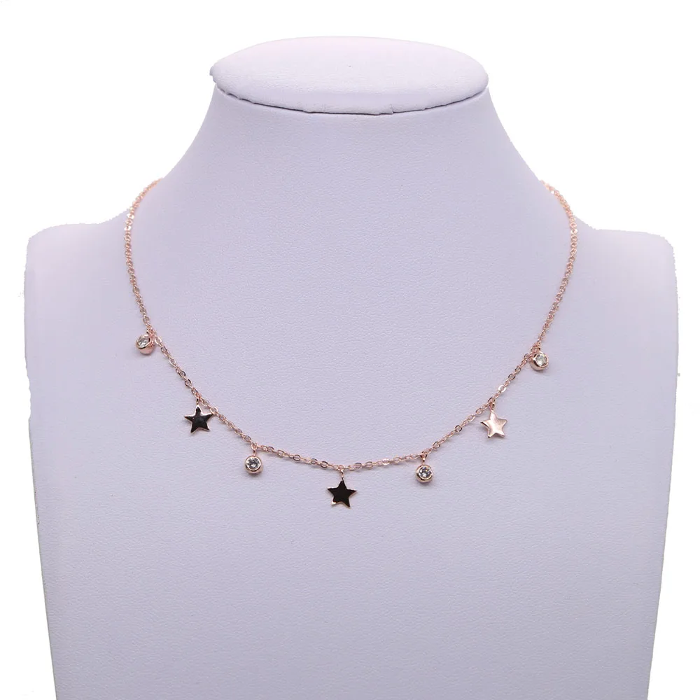 top quality AAA bezel cz zirconia drop shinny star dainty charm gold 3 colors fashion women 33+7cm necklace