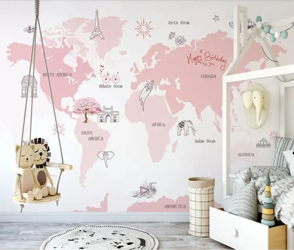 

Hand-painted Nordic pink small fresh abstract cartoon sofa bedroom background wall decoration wallpaper murals