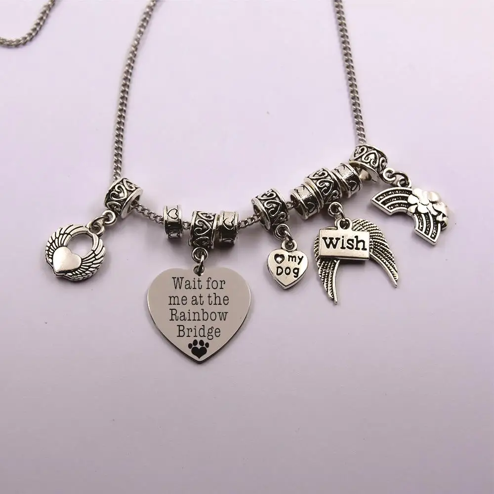 wait for me at the rainbow bridge stainless steel chain dog angel the rainbow bridge pet loss pet owner dog lover necklace