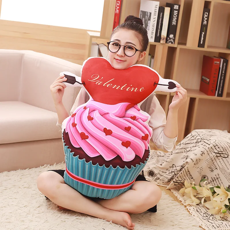 3D Plush Ice Cream Bolster Cupcake Soft Back Cushion Yummy Sofa Decoration Cartoon Pillow Bed Throw For Kid Birthday Xmas Gifts