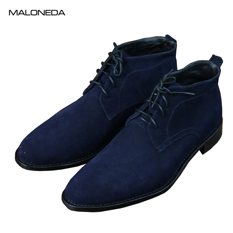 MALONEDE Bespoke Goodyear Handmade Ankle Short Boots Lace Up Genuine Cow Suede Leather for Men Casual Footwear