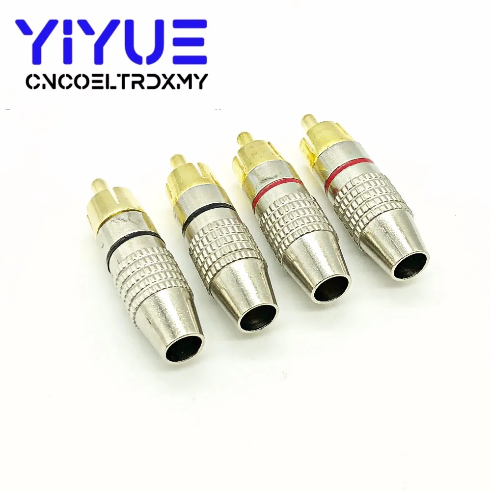 4Pcs Gold Plated RCA Connector Plug Audio Male Connector With Spring Cable Protector Red+Black