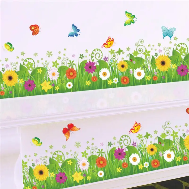 Fantastic Flowers Grass Butterfly Wall Stickers Decal For Living Room Bedroom Decoration Baseboard Mural Art Diy Baseboard