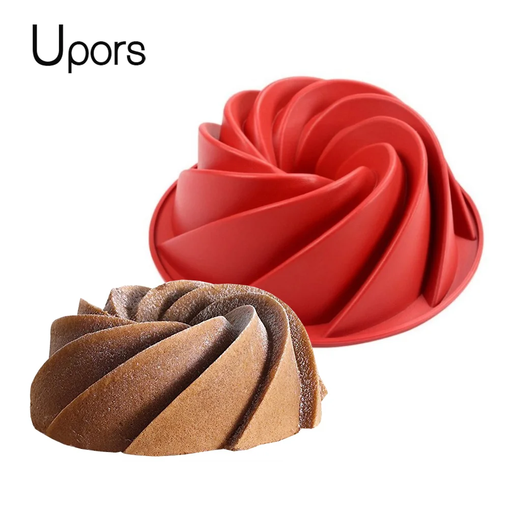 Large Spiral Shape Food Grade Silicone Bundt Cake Mold Pan 3d Fluted Cake Mould Form Bread Bakery Baking Tools Bakeware