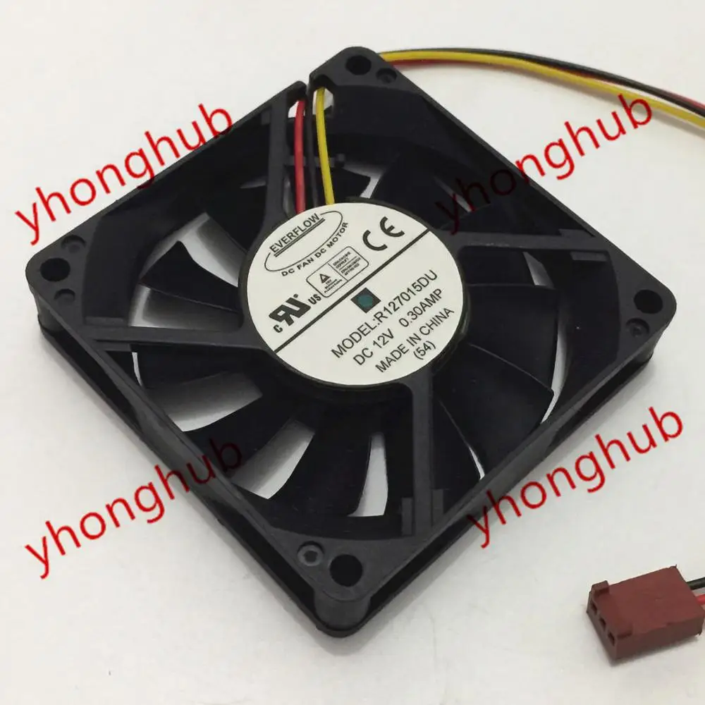 Everflow R127015DU DC 12V 0.30A 70x70x15mm 3-Wire Server Cooling Fan