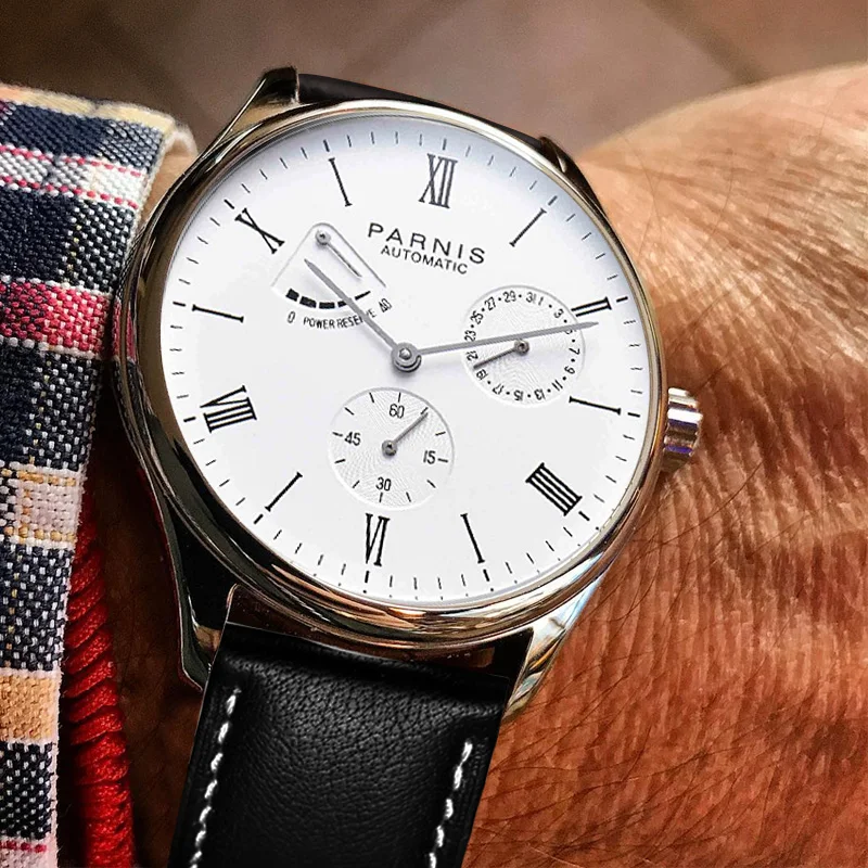 Fashion Luxury Parnis 41.5MM riserva di carica automatica meccanica autoavvolgente orologi da uomo Mekanik Kol Saati Relogio Automatico