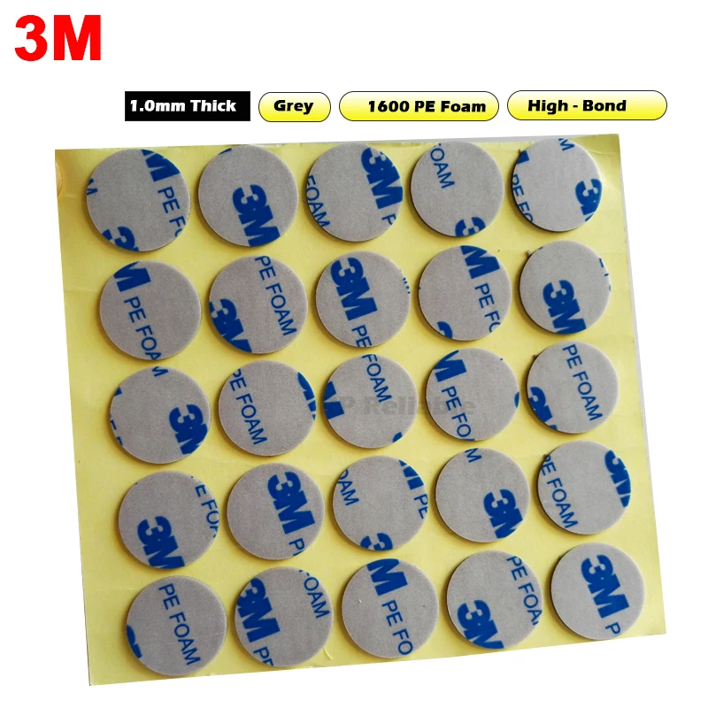 3M 1600 Double Adhesive PE Foam Round Sticker Mounting Ring, Diameter=20mm, Grey, 1mm thick