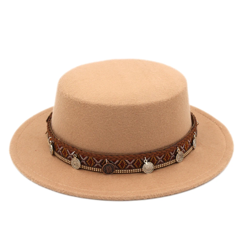 Mistdawn-Sombrero de marinero para hombre y mujer, Gorra de fieltro con lazo, ala plana rígida, tamaño 56-58cm