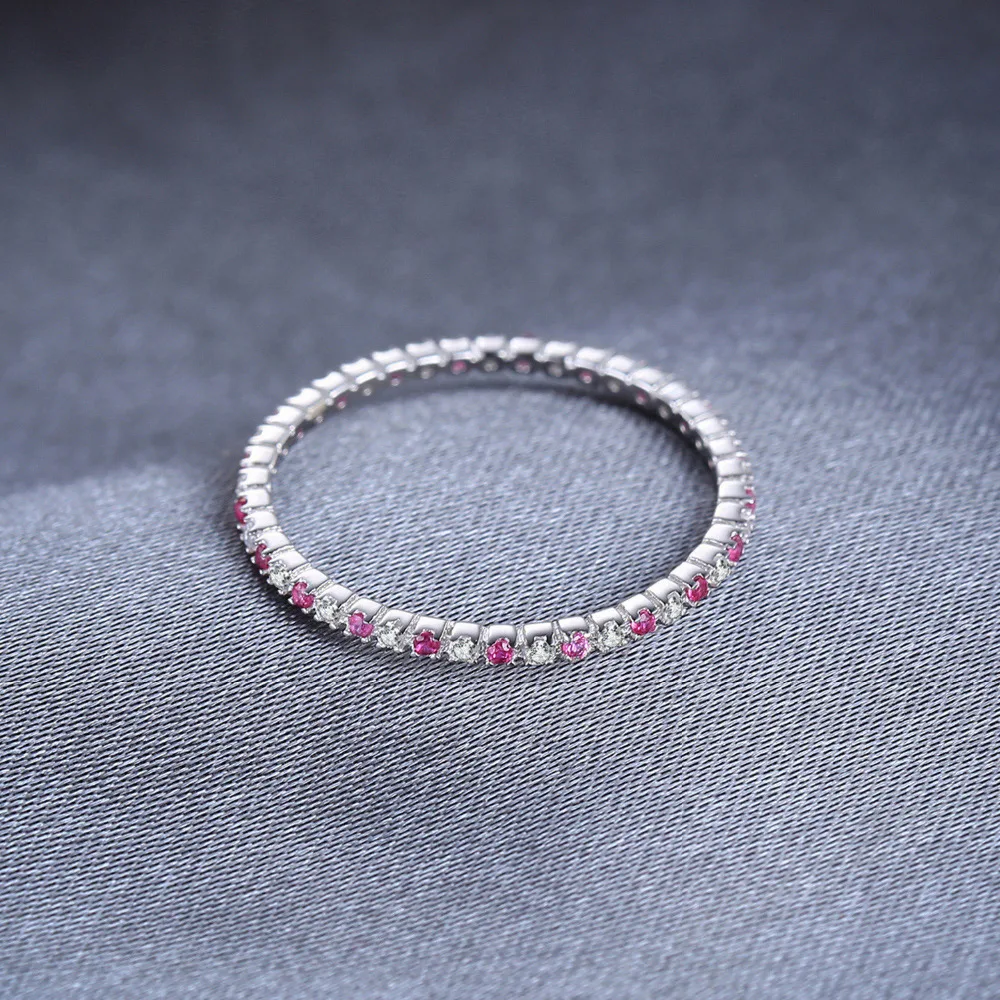 JewelryPalace Created Ruby 925 Sterling Silver Wedding Band Ring for Women Engagement Party Fine Jewelry Stackable Fashion Gift