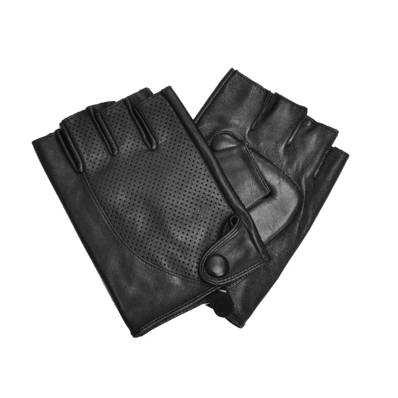 Guantes de piel auténtica para hombre, de medio dedo, de piel de oveja, antideslizantes, transpirables, para conducir, sin forro, TB04