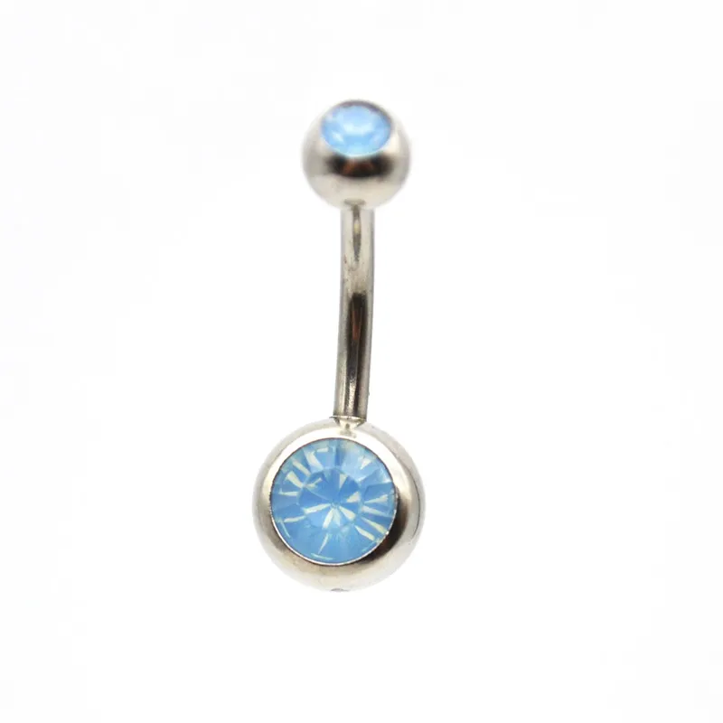 New Double Opal Gem Red Aqua Light Blue Belly Bar Navel Ring Fashion Body Piercing Jewelry Cute Crystal Belly Button