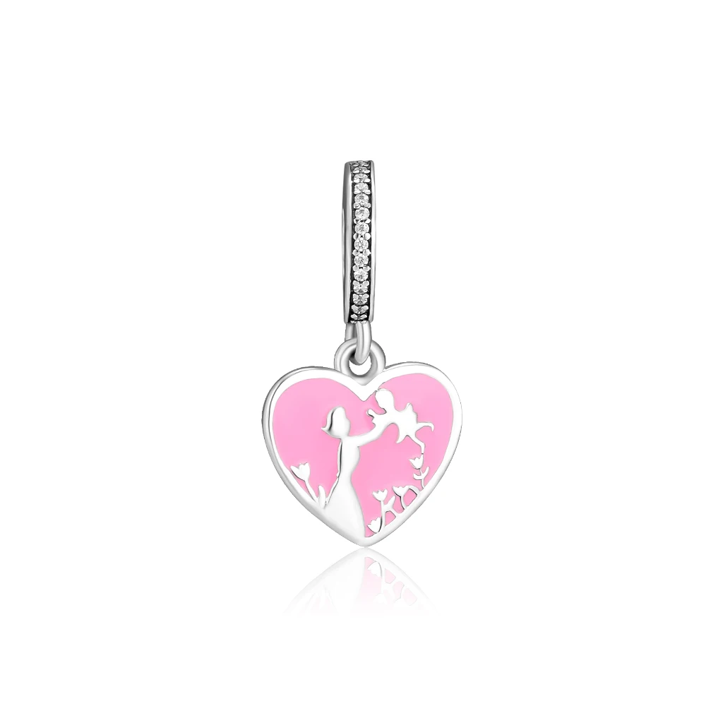 

CKK 100% 925 Sterling-Silver Mom & Daughter Heart Dangle Charm DIY Fits for Making Charms Bracelets Necklace