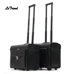 Letrend Pilot Rolling Luggage Casters 16 Inch Business Carry On Trolley Women Wheels Suitcases Captain PU Travel Bag Men Trunk