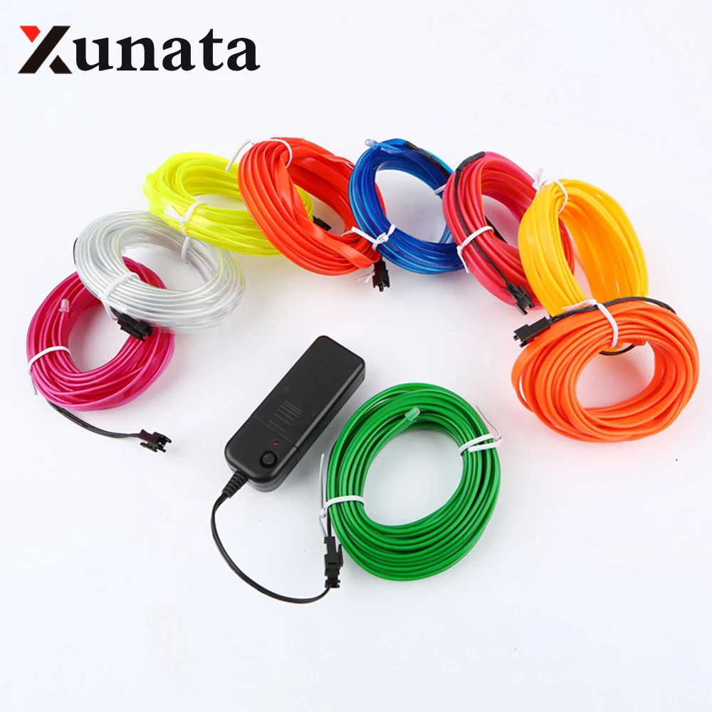 

1m/3m/5m Sewable EL Wire Tron Flexible Led Tape Glow Wire Light Easy Sew Tag Strip Tube + 3V Battery Case Inverter