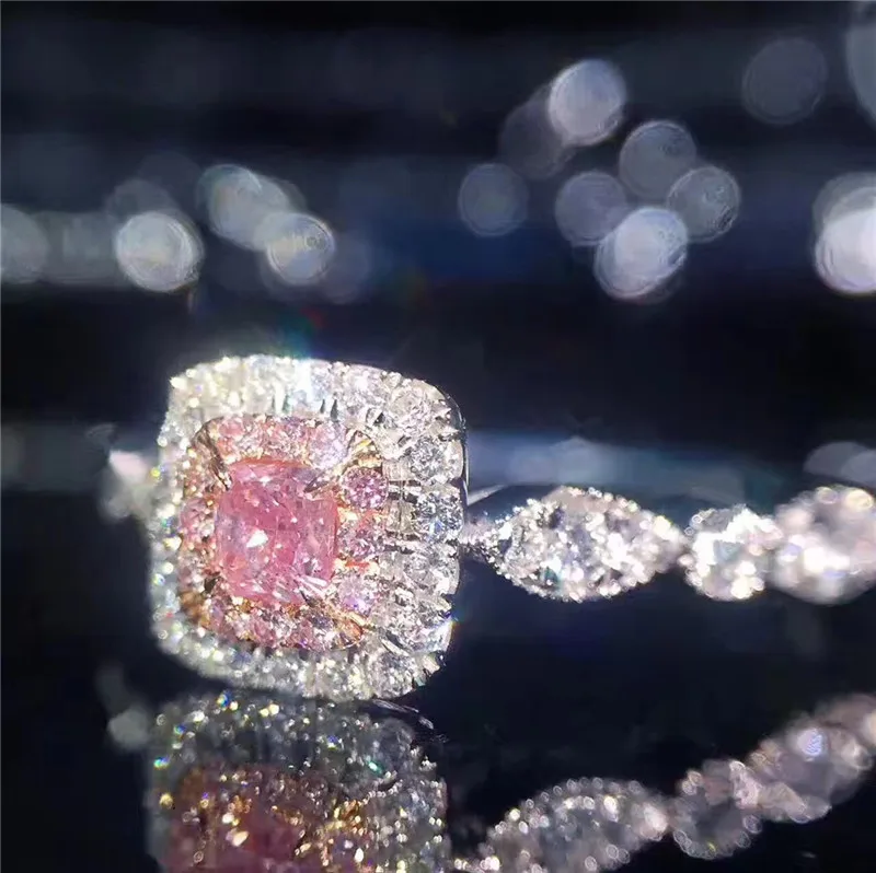 CC Sterling Rings For Women Princess Pink Square Zircon Party Wedding Jewelry Bijoux Femme Engagement Accessories CC705