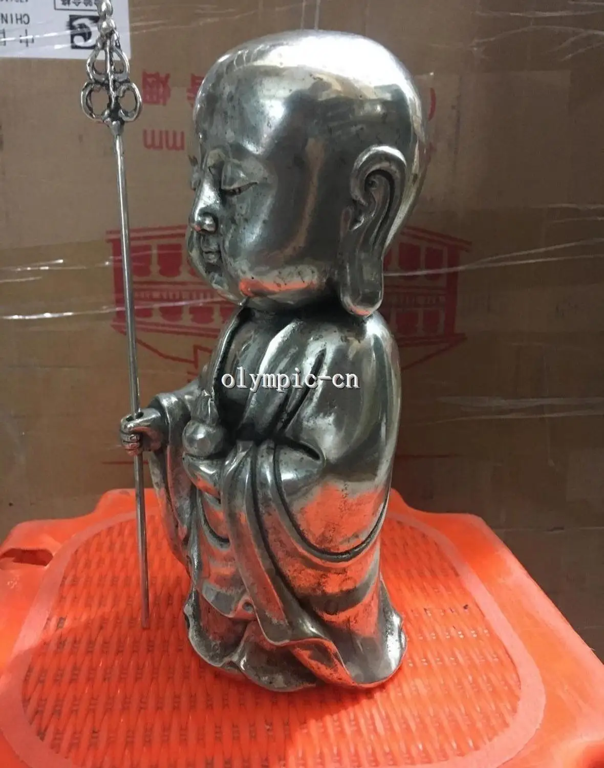 8'' bronze silver plating carved baby boys Ksitigarbha Bodhisattva statue