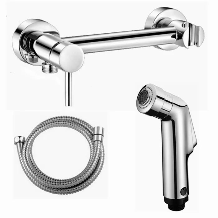 Toilet Hand held Bidet Spray Shattaf + Brass Hot & Cold Water Valve Mixer+ abs shower Jet Tap Douche kit BD557