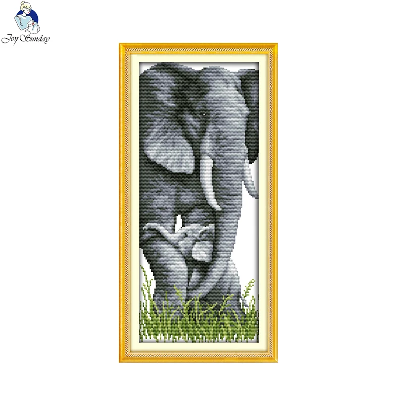 Joy sunday animal style The elephant mother and son long cross stitch pattern embroidery kits for hand embroidery home painting