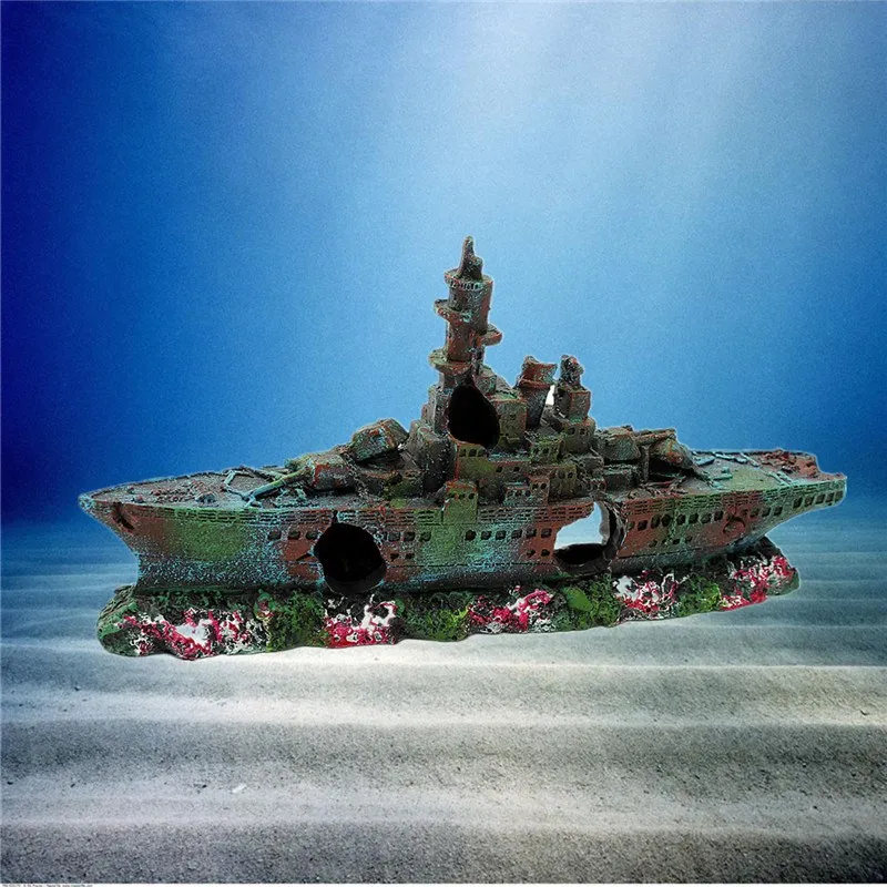 New Resin Aquarium Wreck Boat Decoration Navy War Liberty Destroyer Vessel Wreck Fish Tank Sunk Boat Crafts Ornament