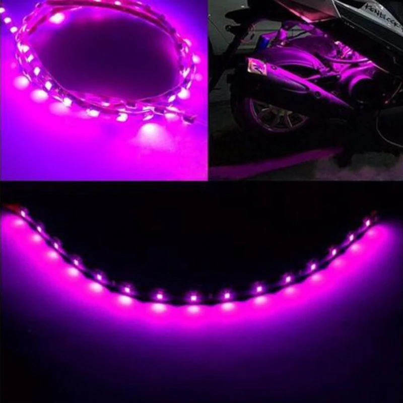 2Pcs 15 LED 30cm Car Styling Motor Vehicle Flexible Waterproof Strip Light Purple 12V Car bulb