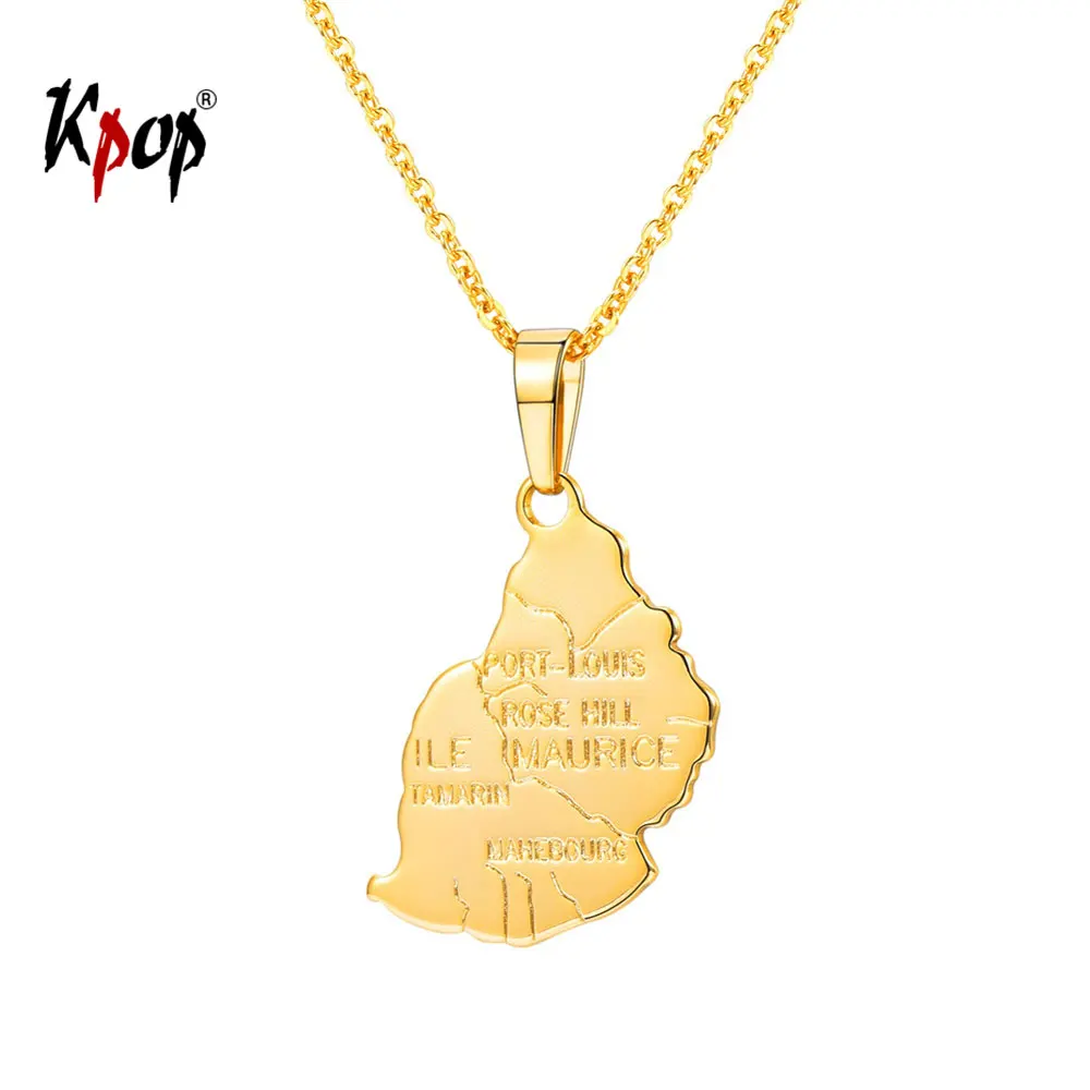 Kpop Map of Mauritius Italy Gango India Morocco Brazil Pendant Graphic Geometric Jewely Gold Color Country Map Necklace P3411