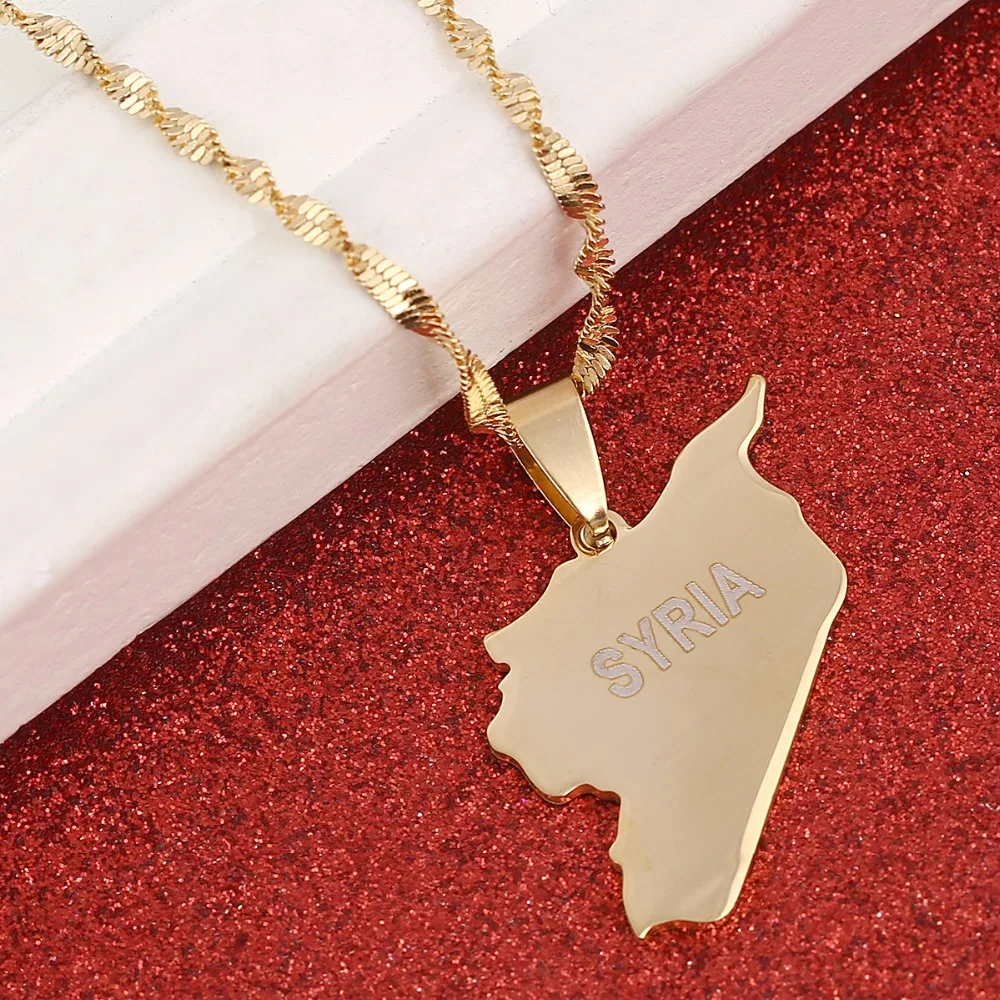 Syria Map Necklaces Gold Color Charms Pendant Necklaces Syrians Middle East Jewelry