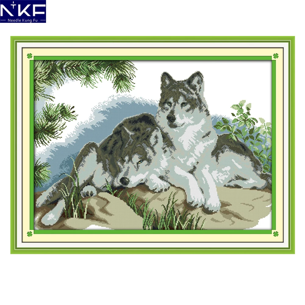 

NKF A wolves couple animal style needlepoint kits cross stitch embroidery designs for home decoration