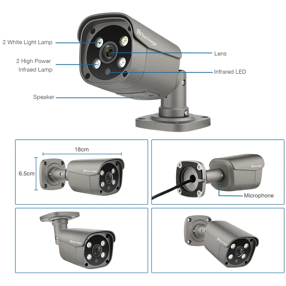 Imagem -05 - Techage hd 5mp 8mp 4k Poe Câmera ip Áudio Bidirecional Inteligente ai Colorida Visão Noturna ao ar Livre Poe Câmera de Segurança para Kit de Vigilância