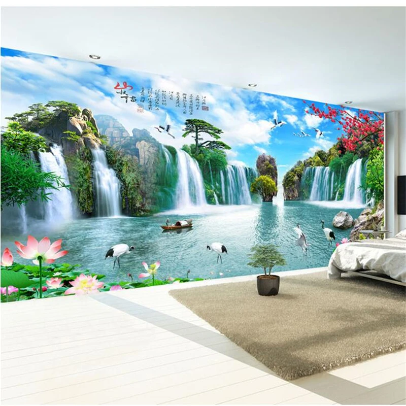 

wellyu papel de parede para quarto Custom wallpaper HD Chinese landscape landscape waterfall living room TV wall behang