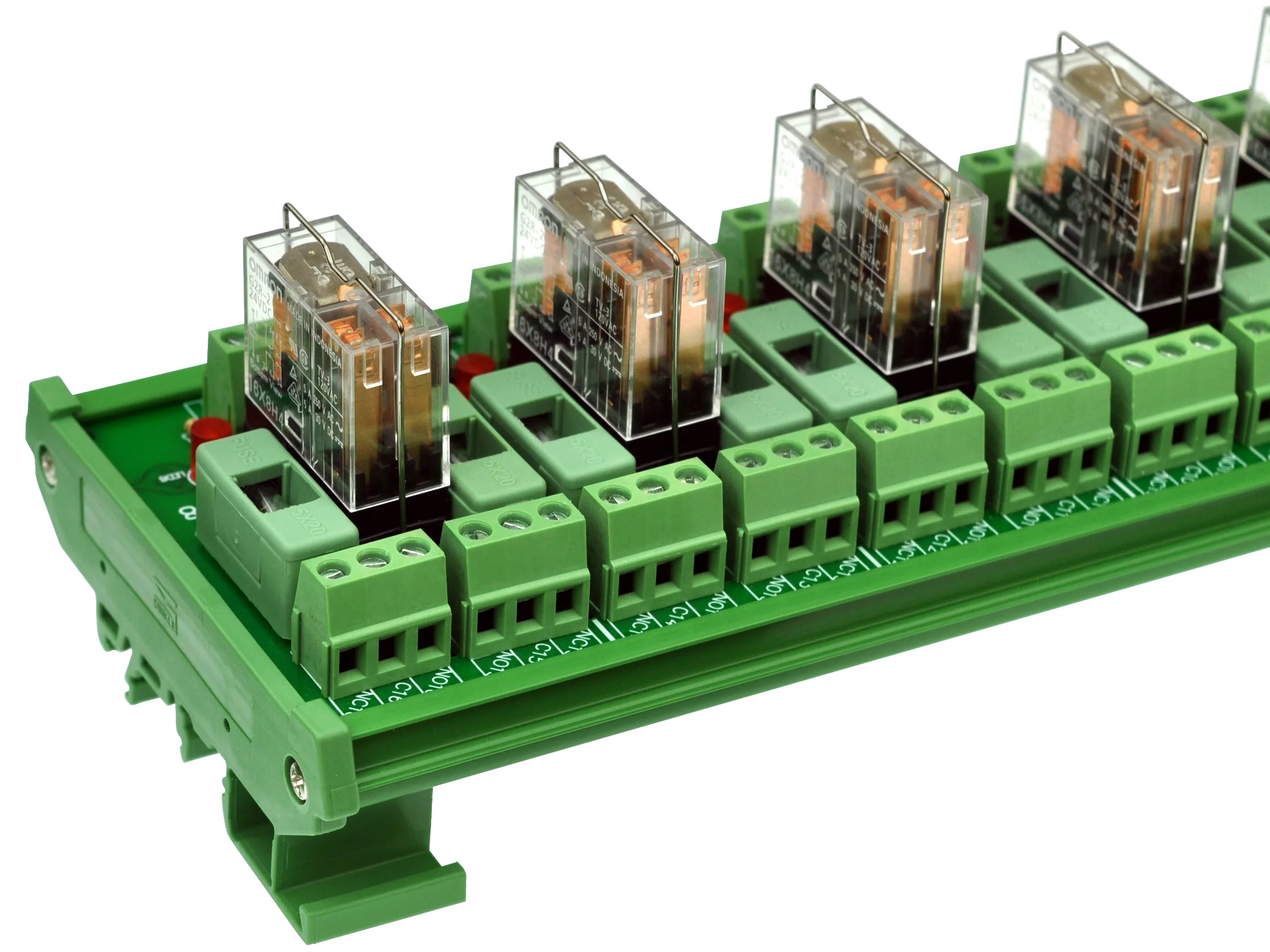 DIN Rail Mount Fused 8 DPDT 5A Power Relay Interface Module, G2R-2 24V DC Relay.