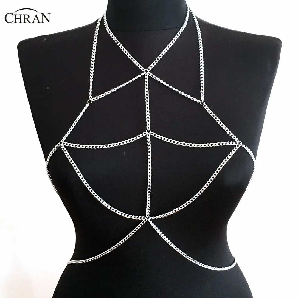 Chran 2017 Collar Statement Necklace Women Sexy Beach Chain Bikini Bra Wear Slave Harness Necklace  Bralette Jewelry CRBJ919