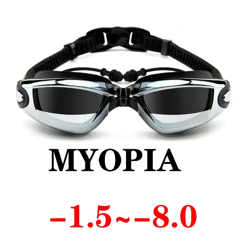 Myopia Swimming Goggles Earplug Professional Adult Silicone Swim Cap Pool Glasses anti fog Men Women Optical waterproof Eyewear