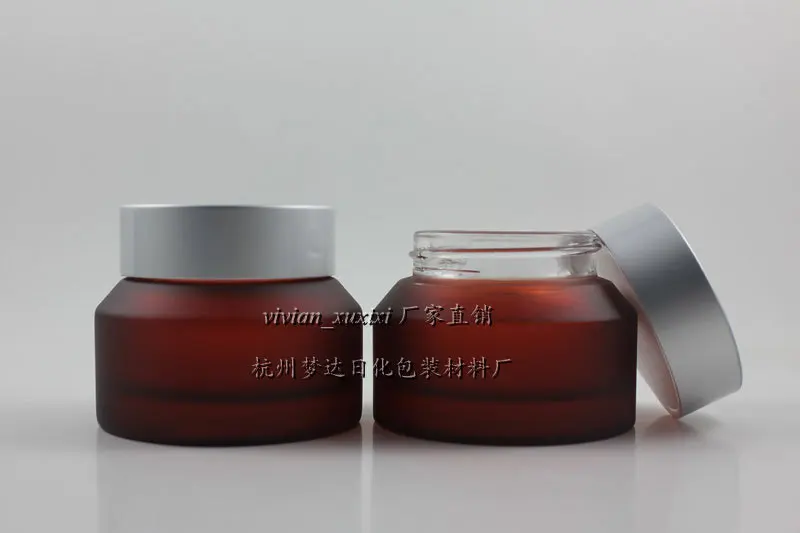 

50g rose red frosted glass cream jar with matte silver aluminum lid, 50g cosmetic jar,packing for mask cream,50g glass bottle