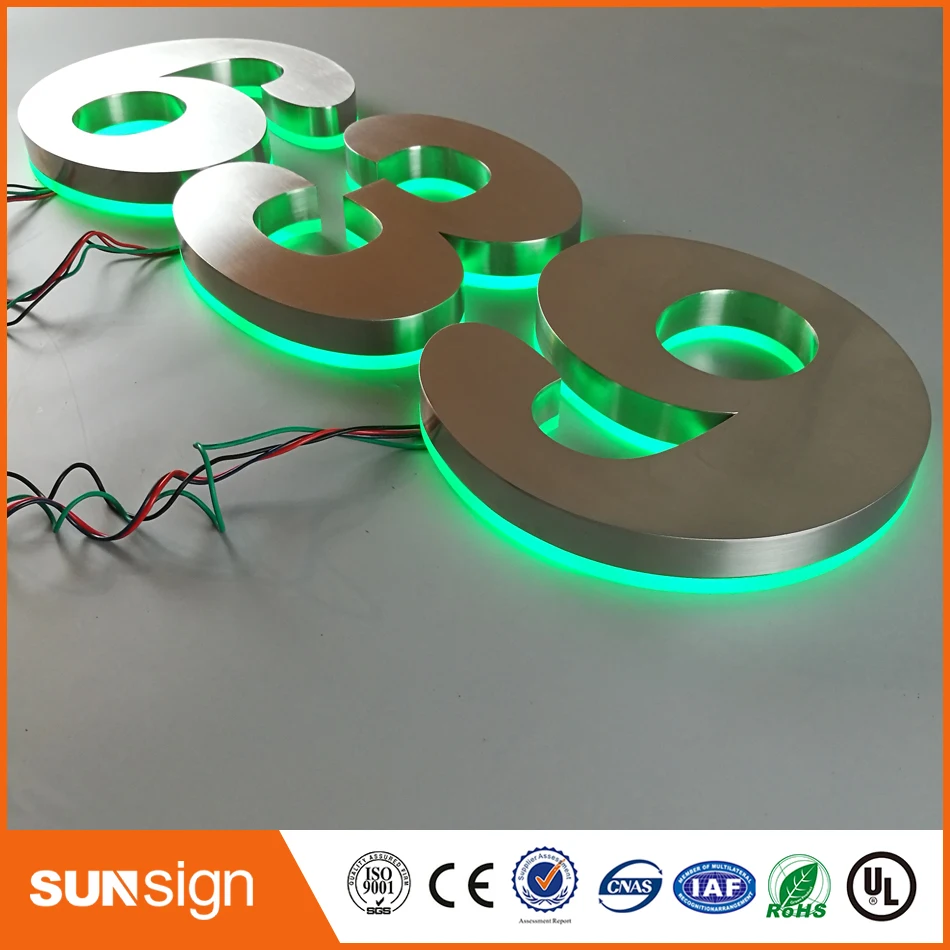 H35cm Custom Rvs Acryl Deur Nummer & Appartement Led Nummers Groene Led