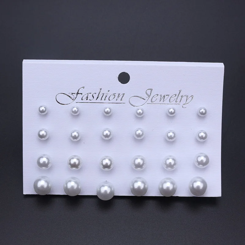 Korean Women Earrings 12 Pair/Set Beige White Pearl Simple Fashion Earrings Wedding Jewelry For Gift Valentine's Day gift