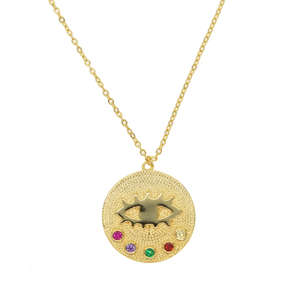 lucky symbol coin necklace gold color multi color cz fashion jewelry evil eye Boho style 2022 latest new arrived