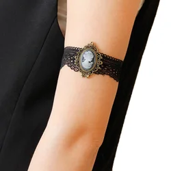 Women Bracelet Victorian Queen Head Relif Goddess Cameo Elastic Black Lace Gothic Dance Party Arm Band Armlet Armband Bracelets