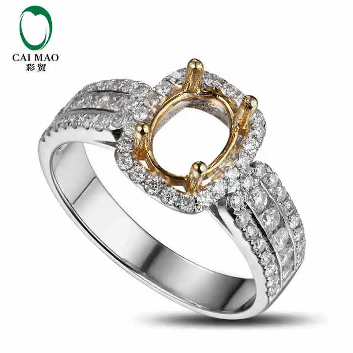 CaiMao  Oval  cut Semi Mount Ring Settings &0.62 ct  Diamond 18k  Yellow &White Gold Gemstone Engagement Ring Fine Jewelry