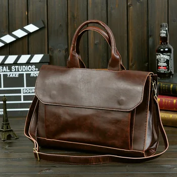 Gumst Retro Heren Briefcase Crazy Horse Lederen Laptop Handtas Business Mannen Messenger Tassen Lederen Laptop Tas