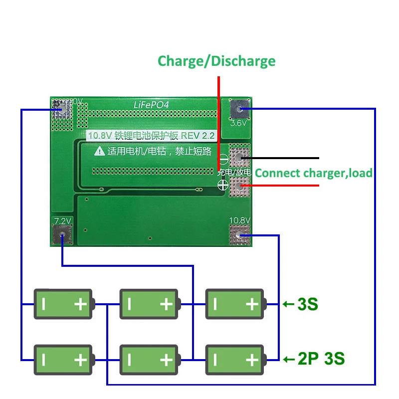 Imagem -04 - Placa de Proteção de Bateria de Lítio 3s 40a com Mostrador Pcb Bms para Motor de Furadeira 9.6v 10.8v Lipo Módulo de Célula