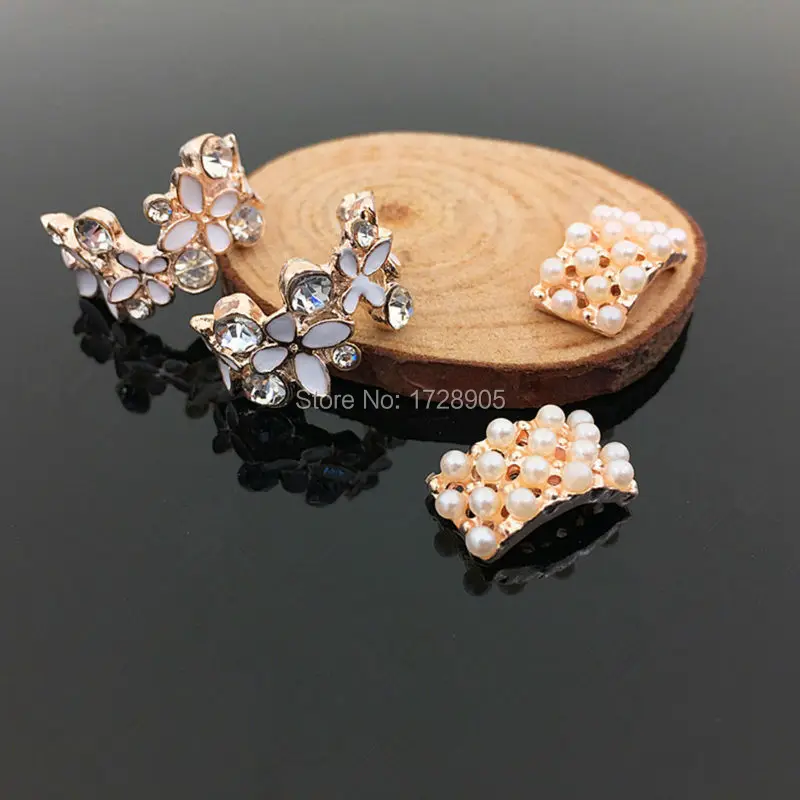 

Nail Art Flower Arch white Enamel Crystal Rhinestone Cambered Arc Pearls Flower Embellishment Button 10 pcs 10*20 mm Gold Tone